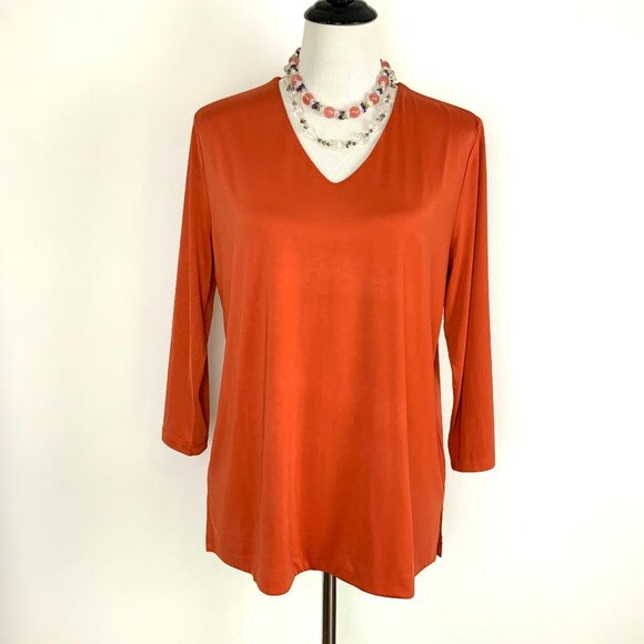 JEAN-PIERRE KLIFA PARIS V-Neck 3/4 Sleeve Top Orange/ Rust Color Size XL - Picture 4 of 16